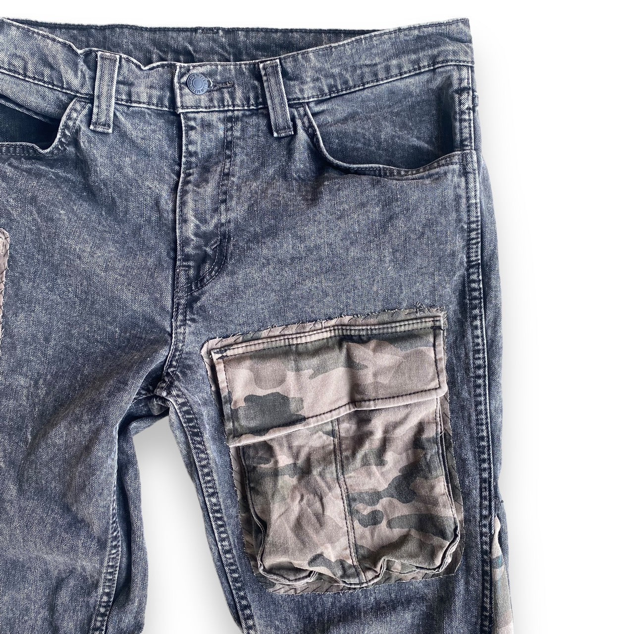 Levi's 511 Custom Reworked Flare Panel Camo Pocket Black Jeans by Archive.Grn