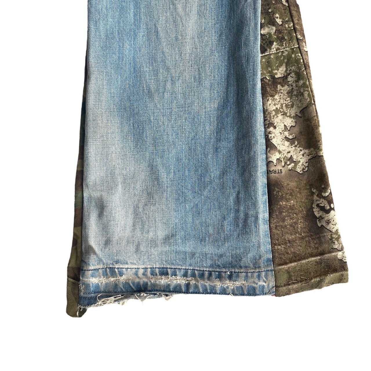 Levi's 511 Custom Reworked Flare Panel Pocket Forest Camo Jeans by Archive.Grn