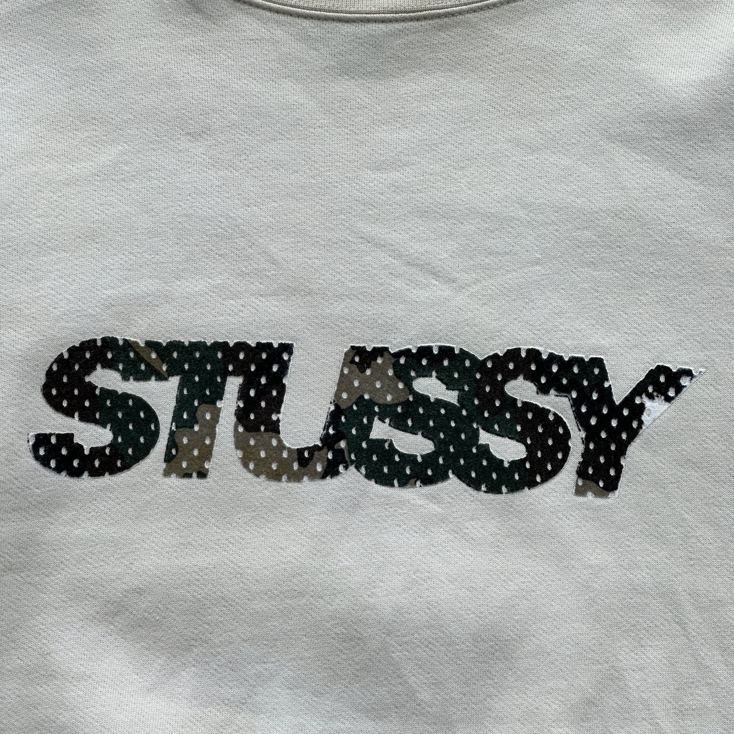 Stussy Spellouts Camo Logo 00's Cream-white Crewneck