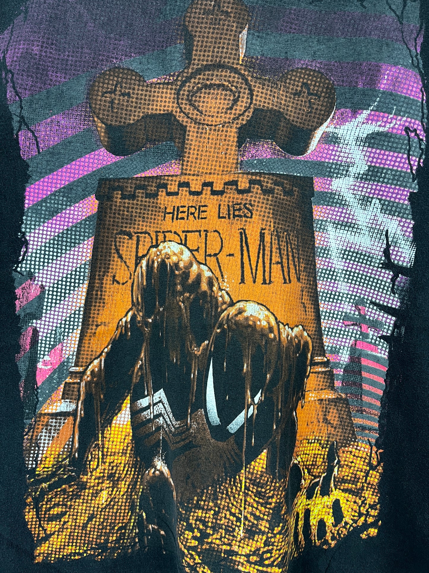 Vintage Spider Man 00's "Here Lies" Marvel Comics Movie Black T-shirt